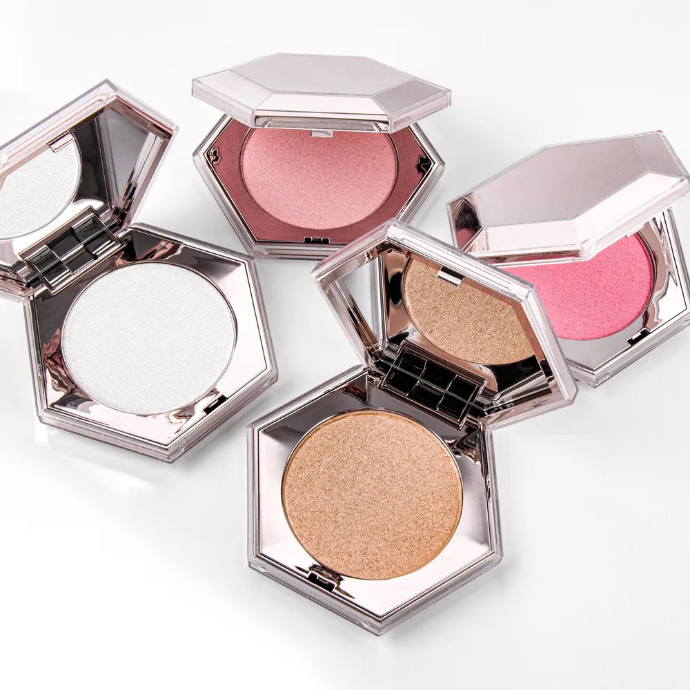 Highlighter Palette Wholesale Waterproof Makeup Custom Vegan Shimmer Face Pressed Powder Blush Glittering Highlighter Palette