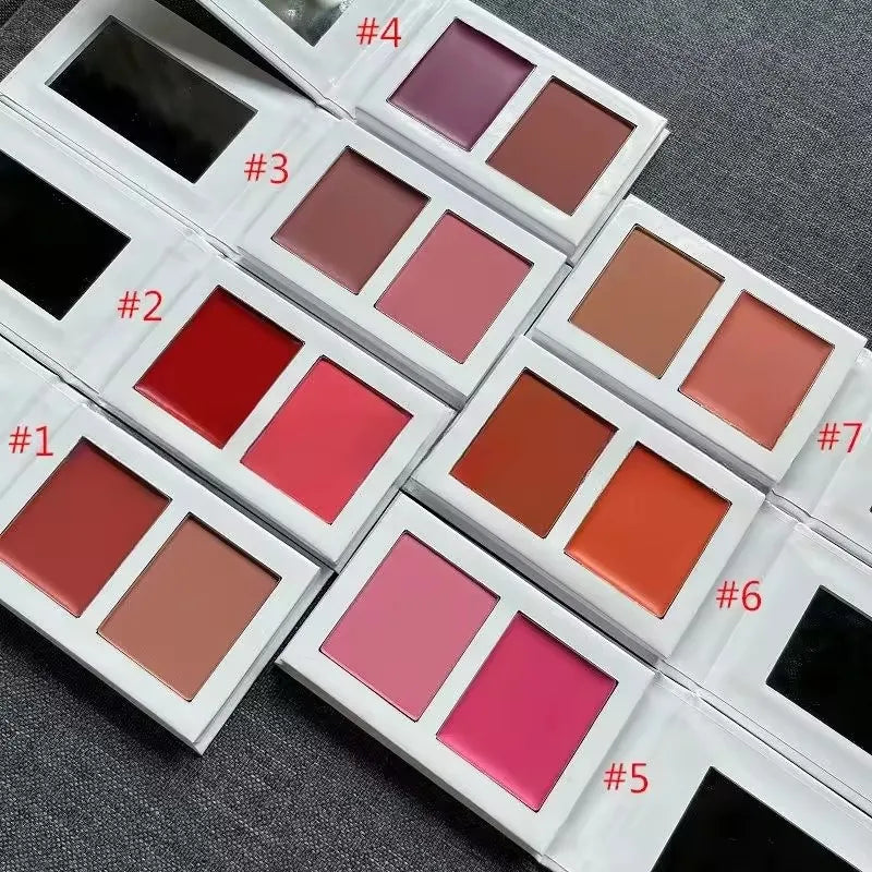 Hot Selling 7 Colors Dual Shade Cream Blush Compact Natural Finish Cream Powder Blush Palette