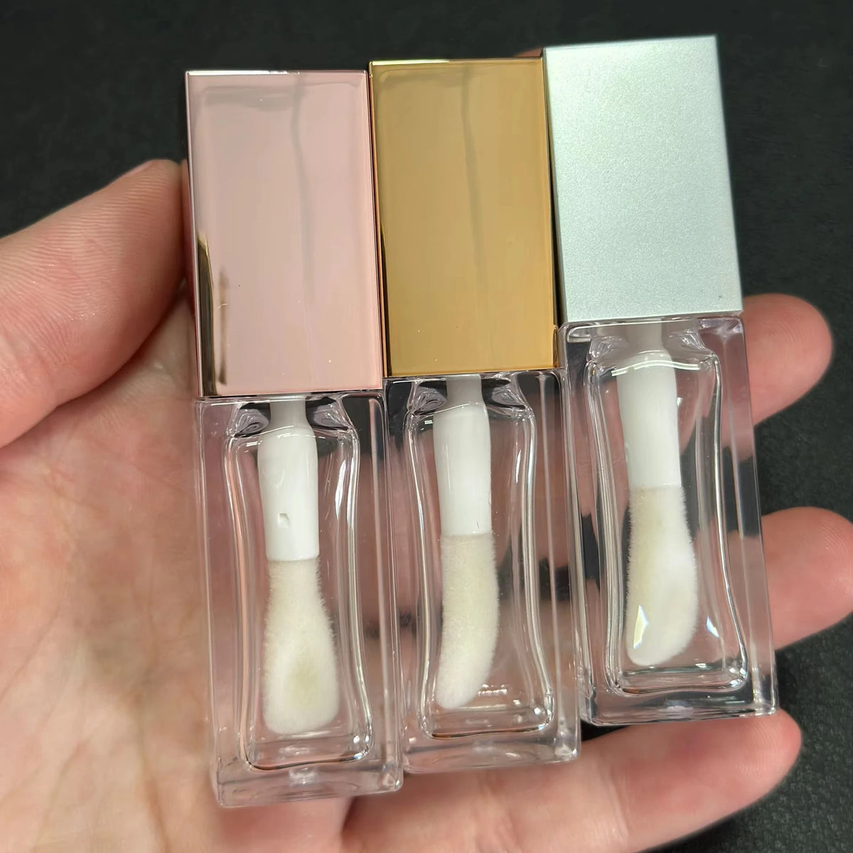 Large Capacity 6ml Square Lip Gloss Oil Packaging Containers Tubes Silver Gold Rose Gold Cap Lipgloss Tube With Big Brush