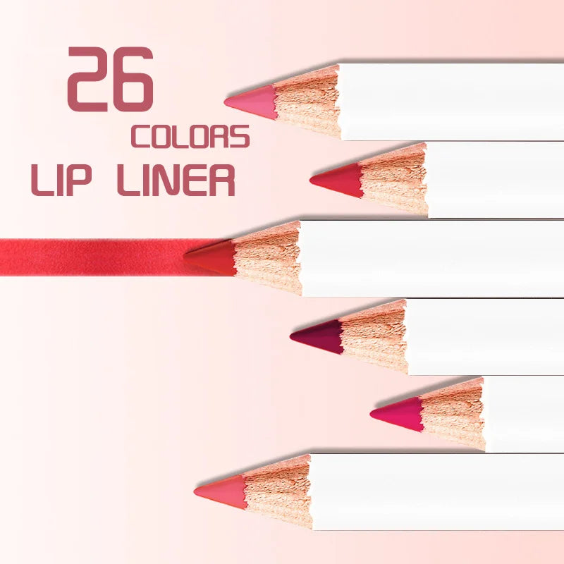 Lip Makeup 26 Colors Vegan Wooden Pencil Long Lasting Mineral Waterproof White Lip Liner Custom Logo