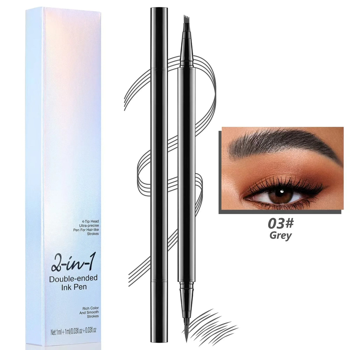 Long Lasting Waterproof 4 Fork Water Eyebrow Pencil Liquid Ink Tint Eye Brow Pencil Dual Head 2 in 1 Liquid Eyebrow Pen