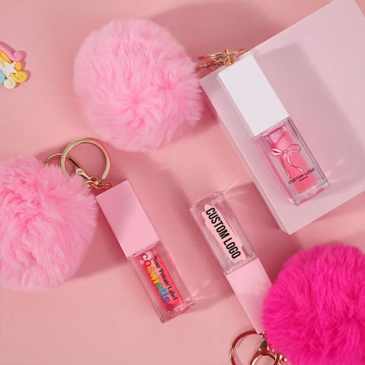 Magic Lip Oil With Pompom Keychain Vegan Hydrating Lipgloss Plumper LIP Oil Fruit Tint Private Label Color Changing Lip Oil