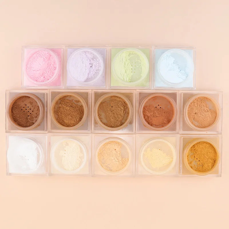Matte Waterproof Loose Powder Face Cosmetics Makeup Private Label Vegan pink Loose Setting Powder Oil Control Powder With Puff