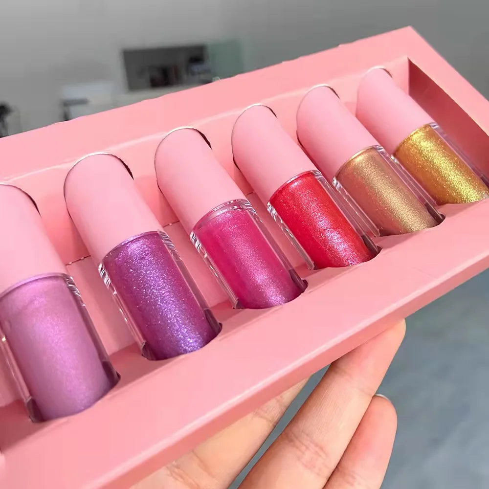 Mini Cute pink Round Shaped Lipgloss Waterproof Long-lasting 6colors Gift Set Cosmetics Makeup Lip Tint Lip Gloss Set