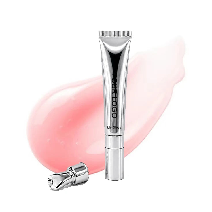 New Arrival Makeup Nude Lipgloss with Silver Applicator Tube Customized Logo DIY Pick Colors Glossy Moisturizing Lip Gloss
