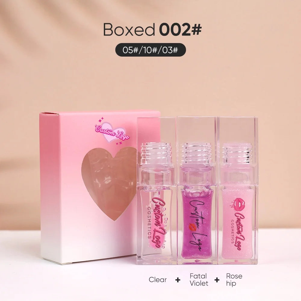 New Design DIY Colors Heart-Shaped Box Clear Square Tube Moisturizing Glitter Lip Gloss Lip Oil Set Private Label