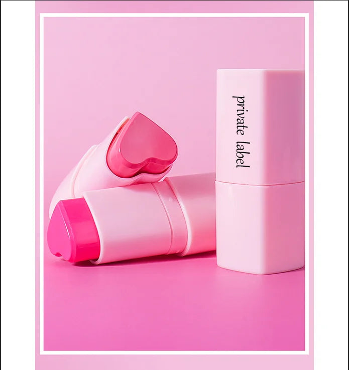New Design Heart Shape Blusher Stick High Quality Vegan Lip Cheek  Creamy Blusher Makeup Cream Blush Stick Private Label