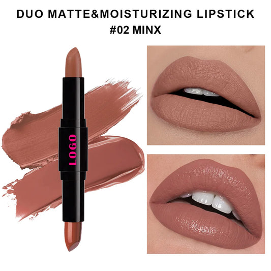 No Logo 12 Colors Black Tube Non-stick Moisturizing Vegan Shimmer 2 in 1 Matte Lipstick Custom logo