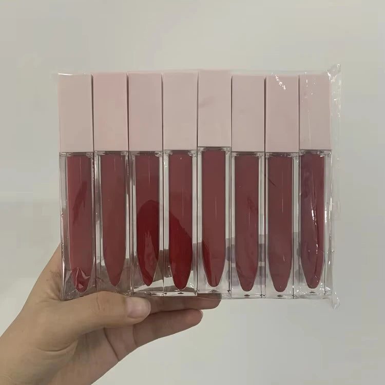 No Logo Beauty Makeup Waterproof Non-stick Cup Glitter Lip Gloss Luxury Pink Tube High Pigment Glossy Nude Lip Gloss