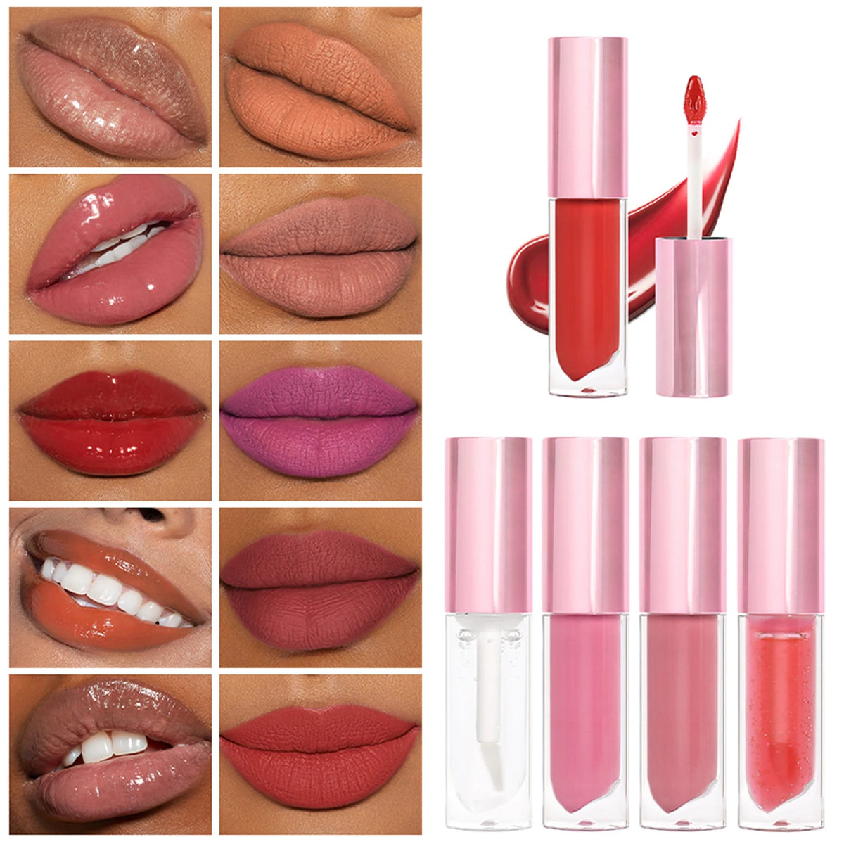 OEM 48 Colors Pink Round Tube Waterproof Matte Liquid Lipstick Long Lasting Glossy Lip Gloss Private Label