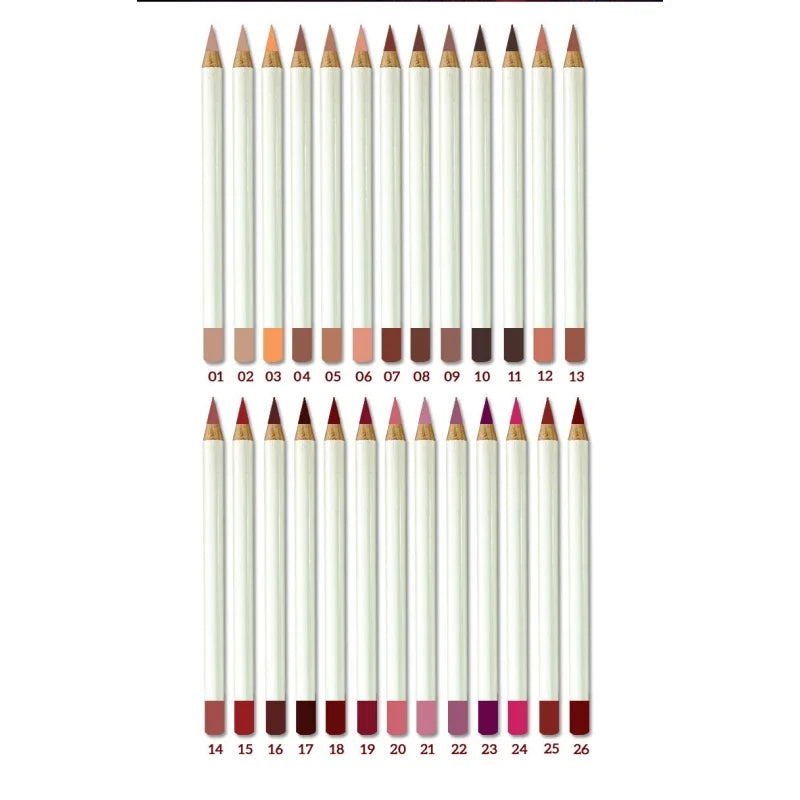OEM Lip Makeup 26 Colors Lipliner Pencil Long Lasting Waterproof High Pigment Sharpenable Lip Liner Private Label