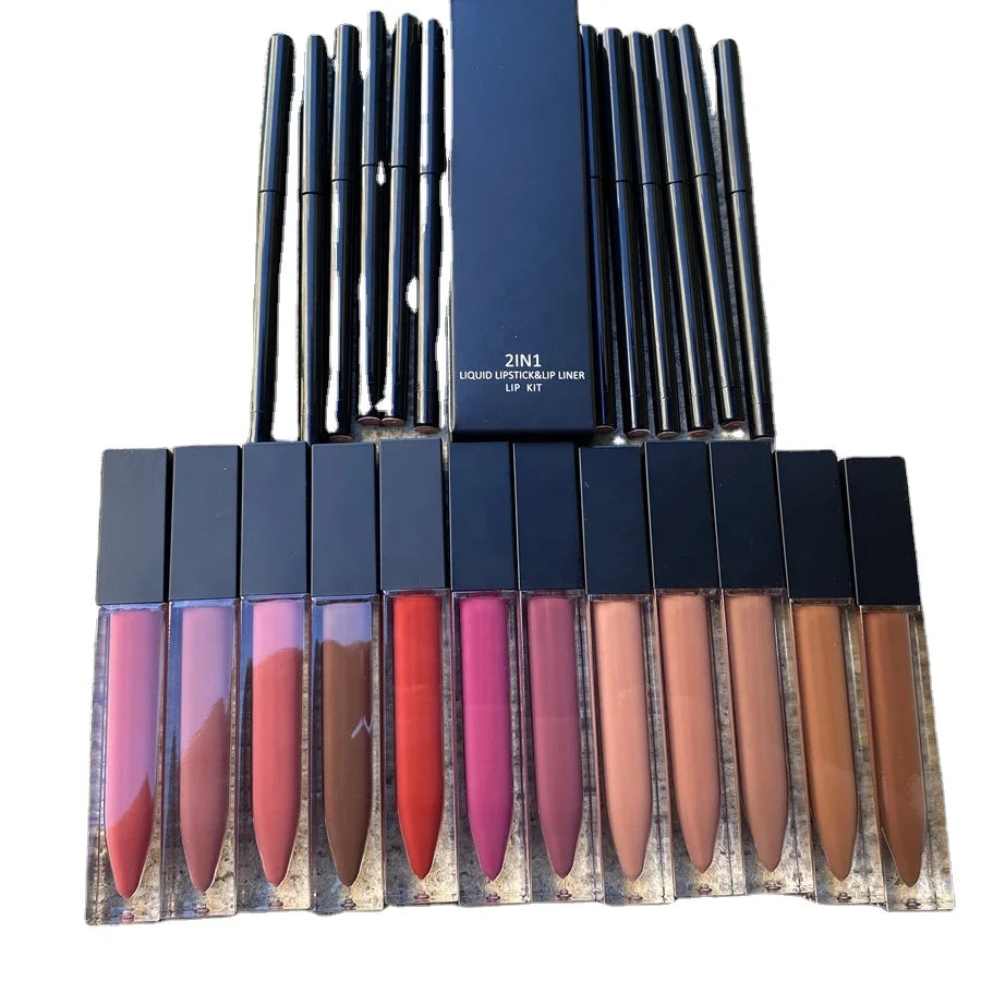 OEM Wholesale Matte Liquid Lipstick Set With Lip Liner Makeup Gift Customized Logo Waterproof Matte Lip Gloss Lip Kit Sets