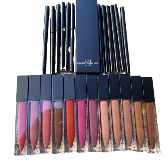 OEM Wholesale Matte Liquid Lipstick Set With Lip Liner Makeup Gift Customized Logo Waterproof Matte Lip Gloss Lip Kit Sets