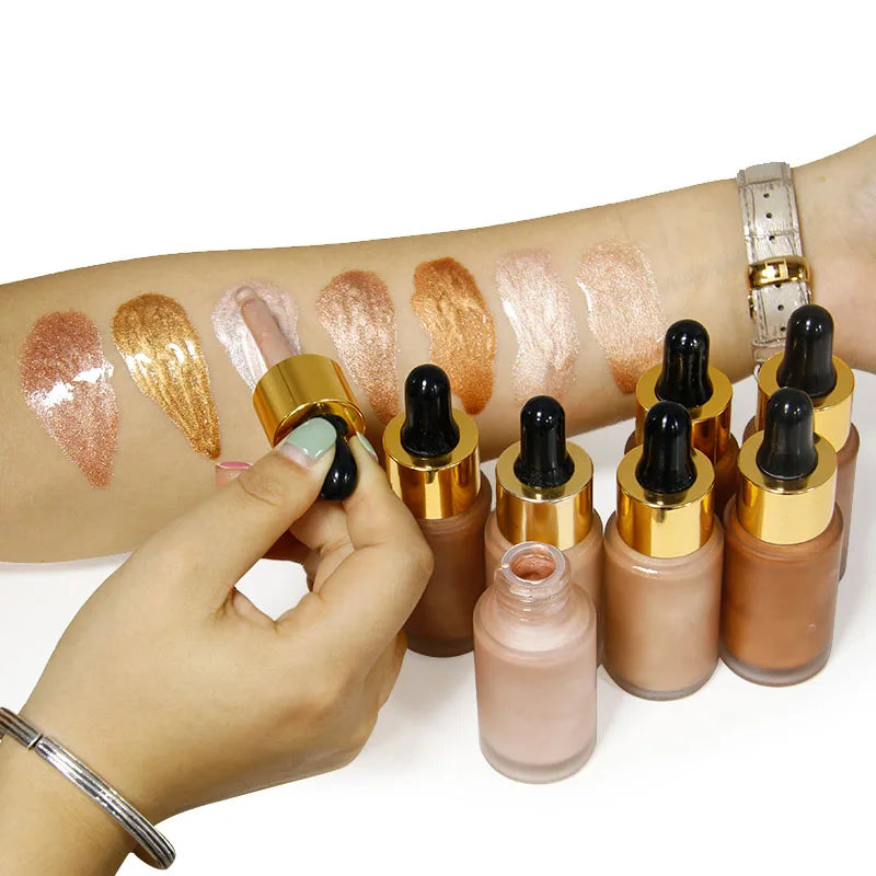 Oem Private Label Vegan Makeup Highlight Shimmering Glitter Soft Face and Body Highlight 7 Colors Liquid Highlighter