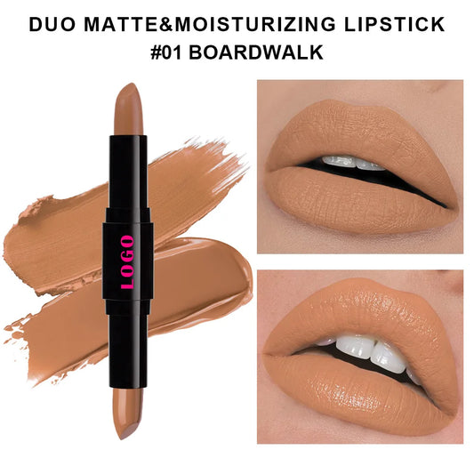 Popular Lip Makeup 12 Colors Lipstick Moisturizing High Pigment Matte Double Headed Lipstick Private Label
