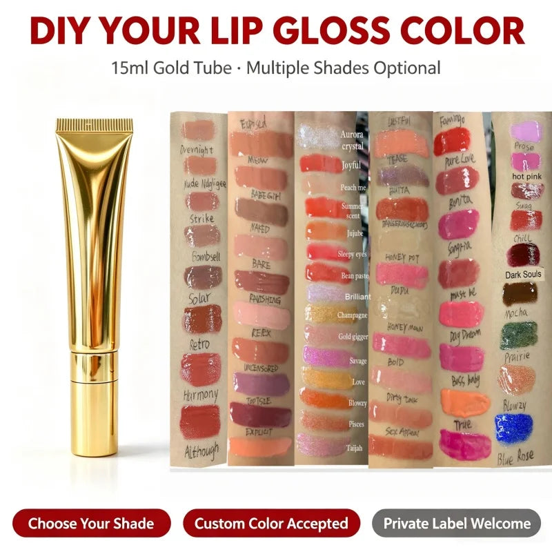 Popular Metal Applicator Lipgloss Custom Logo Cruelty Free Shimmer Glossy Lip Gloss Pick Your Own Colors Lip Gloss