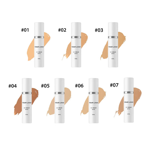 Private Label Color Correcting Cosmetic Sunscreen Foundation 2-in-1 Full Coverage Concealer Whitening SPF55 CC Cream Foundation