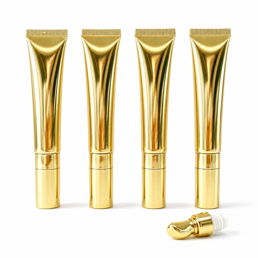Private Label Cosmetic 15ml Gold Tube Lip Oil Squeeze Tube Metal Massage Applicator Lip Gloss Squeeze Empty Tube