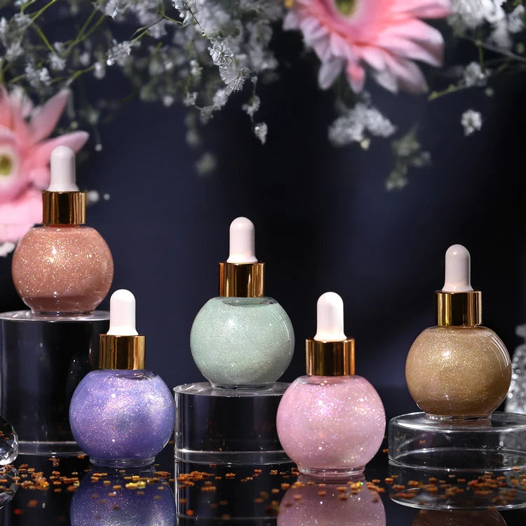 Private Label Cruelty-Free Highlighter Oil Soft Jelly Liquid Form Shimmer Glow Diamond Glitter Vegan Mineral Body Face Makeup