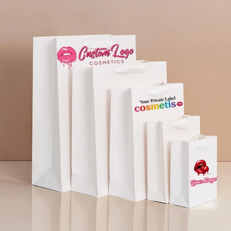 Private Label Customize Your Own Gift Bag Makeup Cosmetics Package Bags Paper Bags Different Colors Size Handle Package Bags