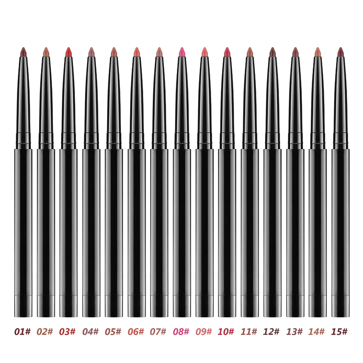 Private Label Lip Makeup 15 Colors Lipliner with Sharpener Long Lasting Black Lip Liner Pencil Wholesale