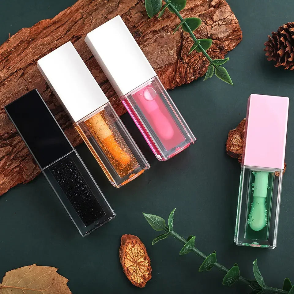 Private Label Moisture Glossy Lip Oil 13 Fruit Flavor Square Pink Clear Lip Care Oil
