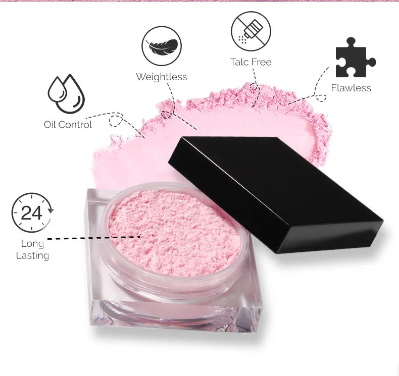 Private Label Oil Control Long Lasting Waterproof Talc Free Face Translucent Pink Loose Setting Powder Jar With Puff