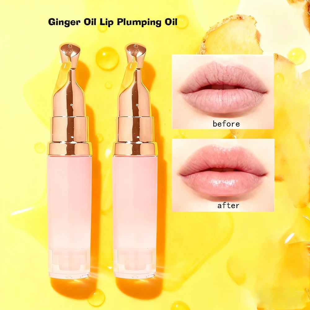 Private Label Pink Packaging Lip Enhancer Metal Applicator Ginger Oil Lip Plumping Oil Extreme Lip Plumper Gloss