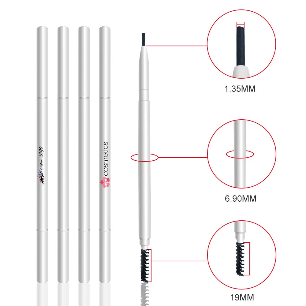 Private Label Ultra Slim Eyebrow Pencil 6 Shades White Packaging Vegan Waterproof Long Lasting Eyebrow Pen Custom Wholesale