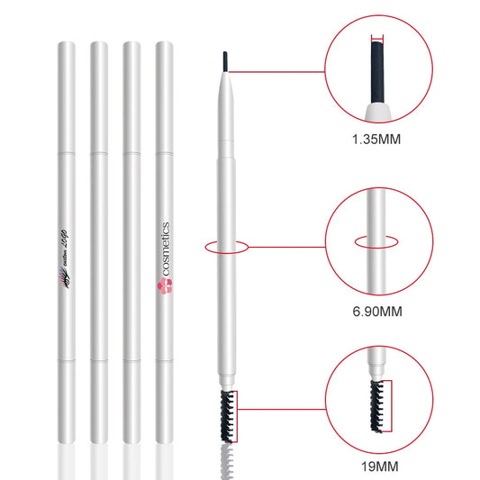 Private Label Ultra Slim Eyebrow Pencil 6 Shades White Packaging Vegan Waterproof Long Lasting Eyebrow Pen Custom Wholesale