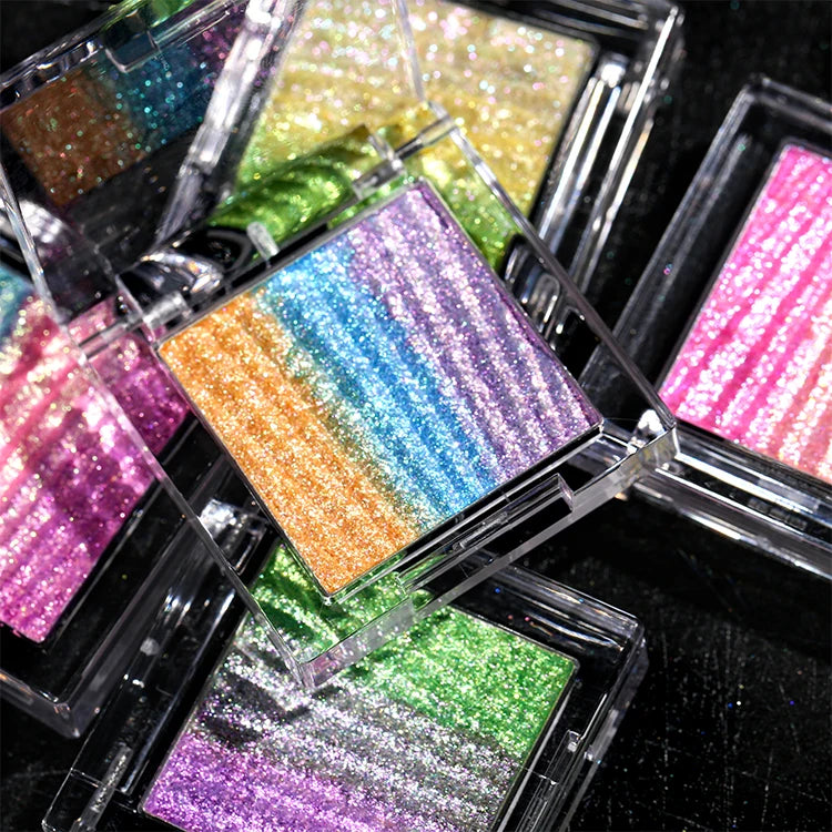 Radiant Rainbow Glitter Eyes Makeup Single Square Pans Holographic Duochrome Sparkling Eyeshadow Palette Private Label