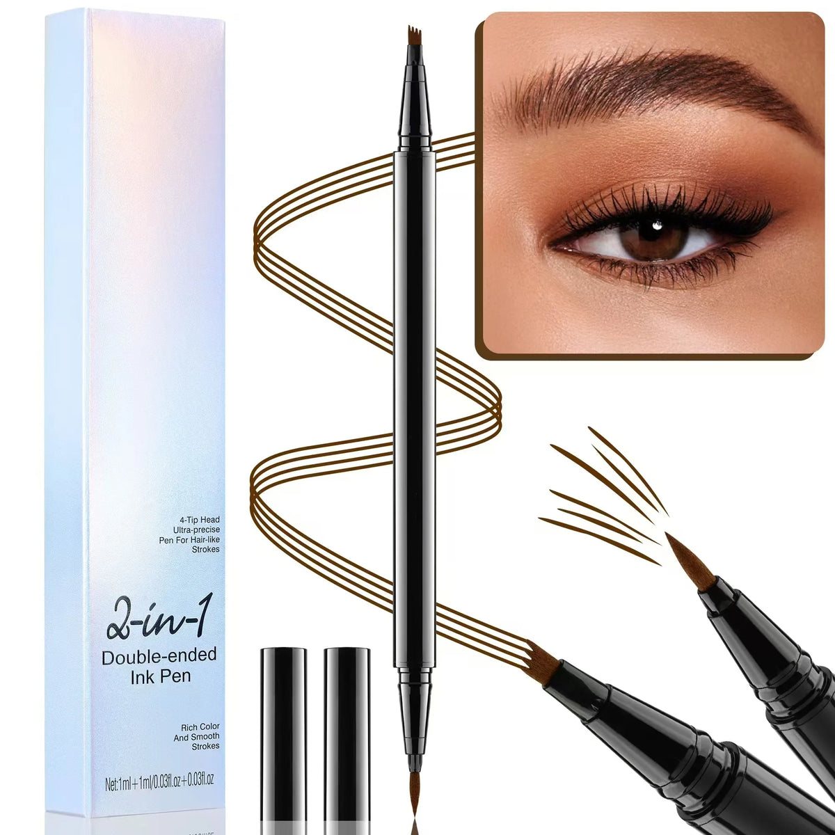 Smooth 4 Fork Eyebrow Pen Cruelty Free Vegan Liquid Eyebrow Ink Pen Long Lasting Double-ended Eyeliner Eye Brow Pen