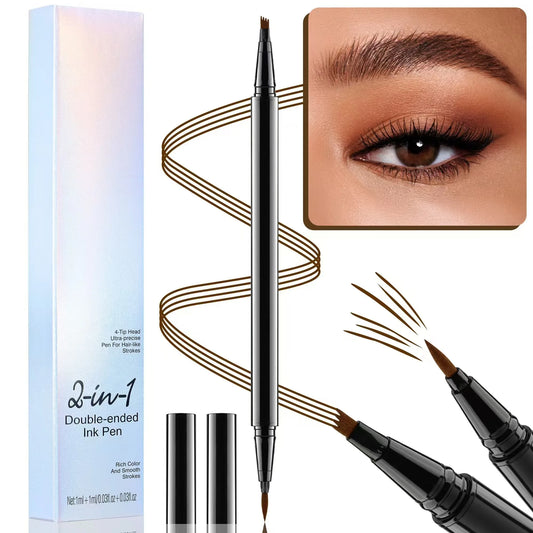 Smooth 4 Fork Eyebrow Pen Cruelty Free Vegan Liquid Eyebrow Ink Pen Long Lasting Double-ended Eyeliner Eye Brow Pen