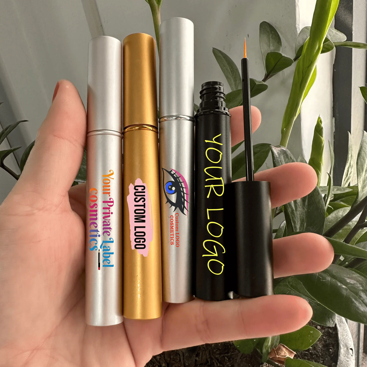 Stock Aluminum Lipgloss Bottles Eyebrow Serum Bottle Shiny Rose Pink Eyelash Serum Tube 5ml Empty Eyelash Growth Serum Bottle