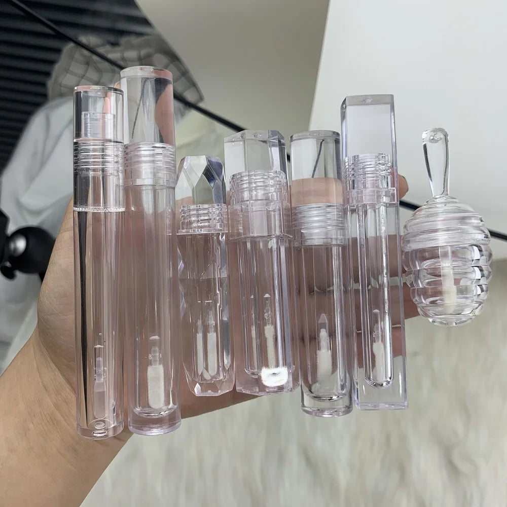7ml clear empty round lip gloss tubes containers with wands for cosmetic lip gloss transparent tube packaging box