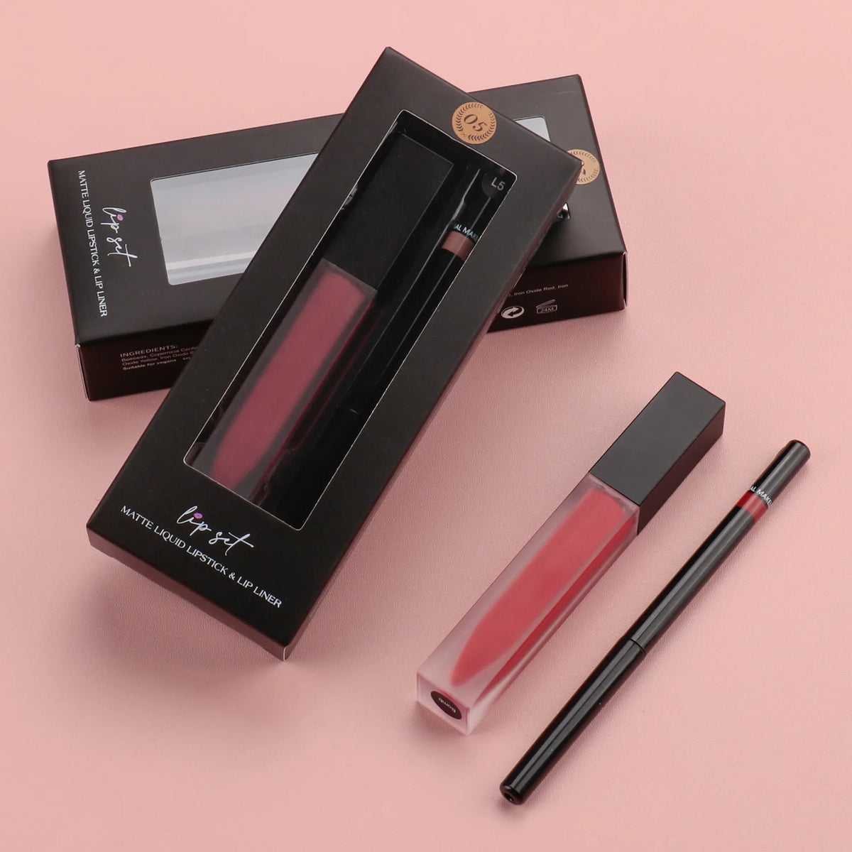 Vegan Matte 2 in 1 Lip Gloss + Lip Liner Non Stick Cup Makeup Waterproof Long-lasting Lip Set Cosmetics