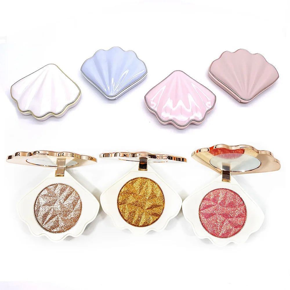 Vegan Shell Diamond Glow Pressed Powder Highlighter Long Lasting Face Makeup High Pigment Private Label Highlighter