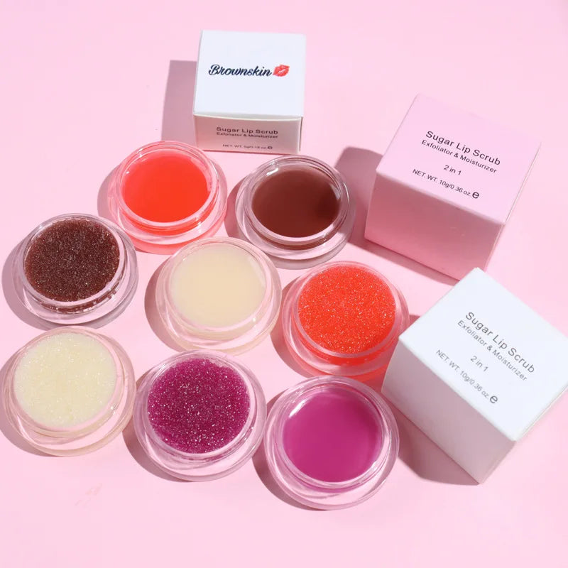 Vegan Sugar 2 in 1 Lip Scrub and Lip Balm Set Exfoliating Organic Private Label Strawberry Pink Gel Custom Logo Fruit Lip Balm