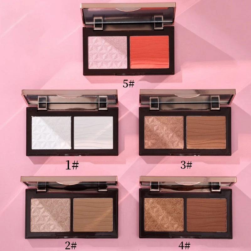 Vitamin E Face Pressed Highlighter Powder Custom OEM Talc-Free Contour Blusher 2In1 Duo Private Label Blush Highlighter Palette