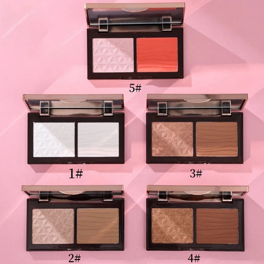 Vitamin E Face Pressed Highlighter Powder Custom OEM Talc-Free Contour Blusher 2In1 Duo Private Label Blush Highlighter Palette