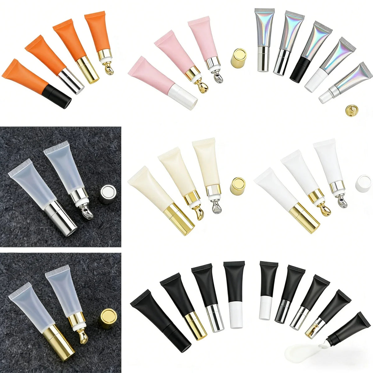Wholesale 10ml Pink White Black Lip Gloss Tube Metal Applicator Squeeze Empty Lip Gloss Tube Private Label