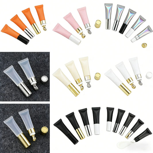 Wholesale 10ml Pink White Black Lip Gloss Tube Metal Applicator Squeeze Empty Lip Gloss Tube Private Label