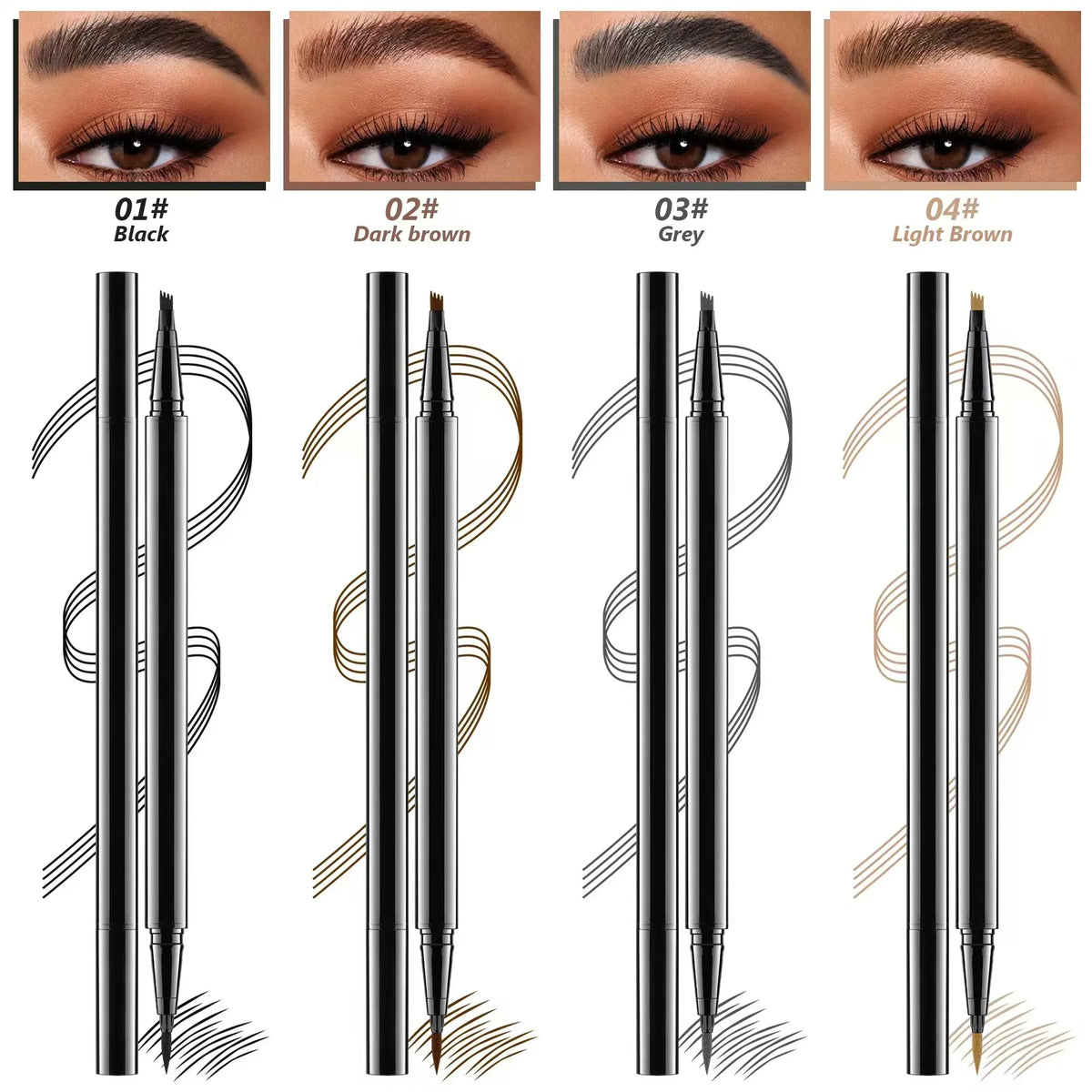 Wholesale 3D Long Lasting Waterproof 4 Fork Eyebrow Pencil Eyeliner Liquid Ink Tint Eye Brow Pencil 2 in 1 Liquid Eyebrow Pen