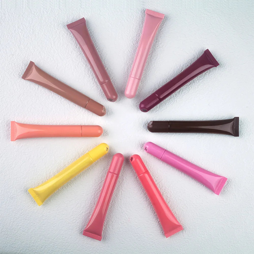 Wholesale Colorful Squeeze Tube 10 Colors Lip Pomade Lip Gloss Smooth Moisturizing Peptide Lip Balm