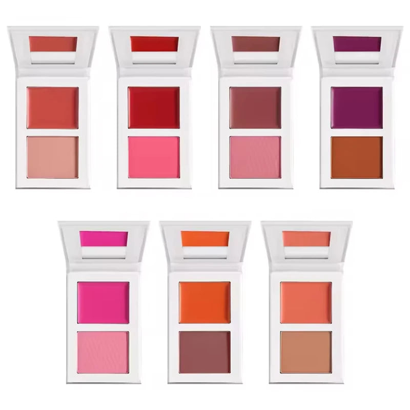 Wholesale Cosmetic No Logo Blush Cosmetics Matte Double Colors Pressed Powder Blusher Cream Palette
