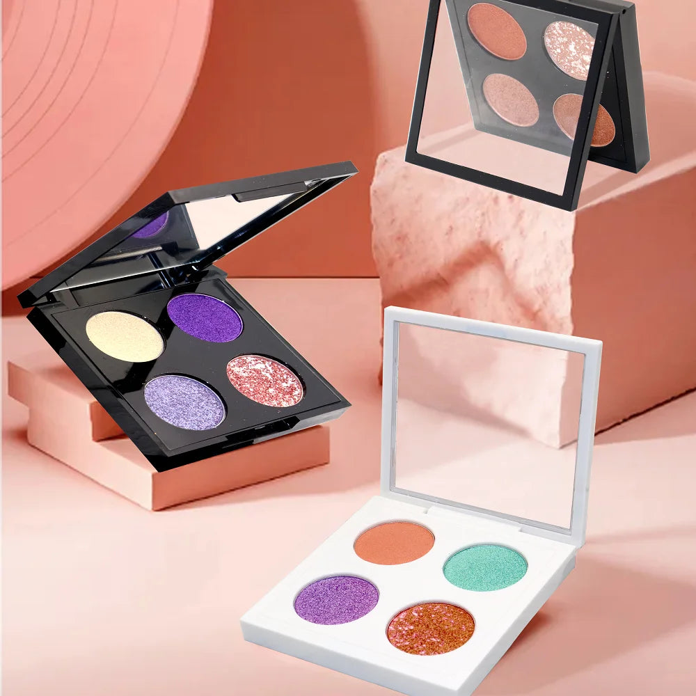 Wholesale Empty Cardboard Makeup Palette Custom Printed White Black Plastic 26mm 4 Pan Empty Eyeshadow Palettes Box