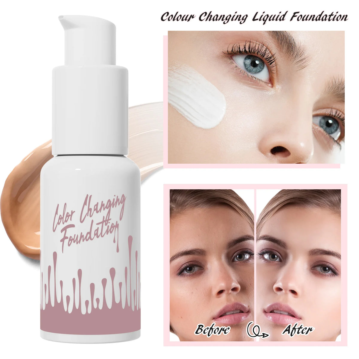 Wholesale Face Cosmetic Waterproof High Coverage Long Lasting Whitening Color Changing Liquid Foundation