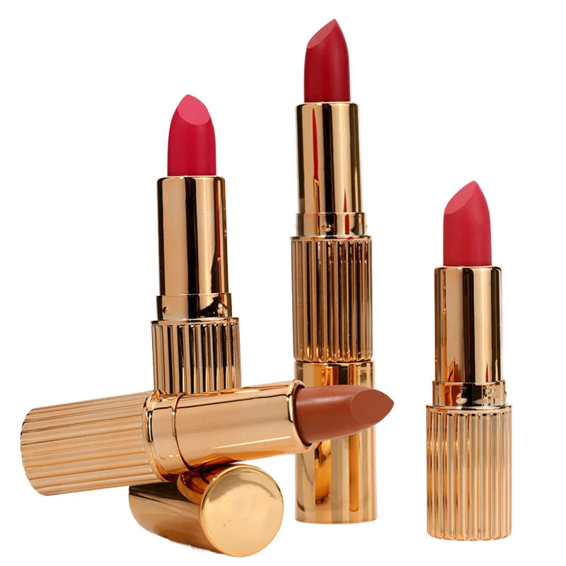 Wholesale Gold Tube Vegan Organic Lipstick Waterproof Long-lasting Cream Nude Matte Mineral Ingredient Private Label Cosmetics