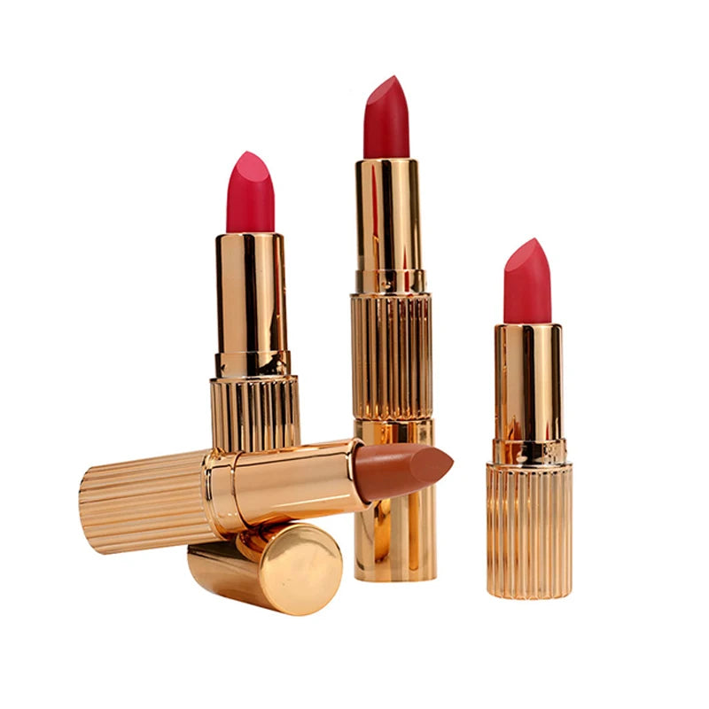 Wholesale Gold Tube Vegan Organic Lipstick Waterproof Long-lasting Cream Nude Matte Mineral Ingredient Private Label Cosmetics