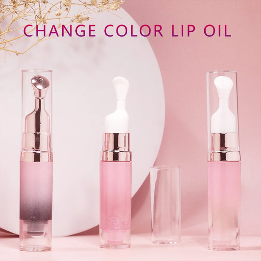 Wholesale Lip Care 6 Colors Smooth Moisturizing VItamin E Nourish Glitter Changing Color Lip Plumping Oil